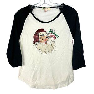 Magical Season Santa & Holly Raglan Tee Women S White Waffle Stretch 3/4 Sleeve